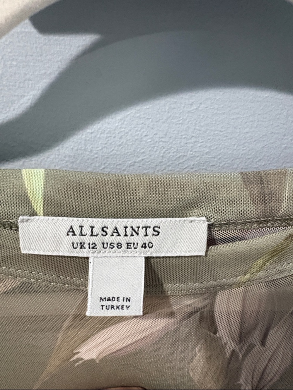 All Saints Olive Green Floral Sheer Long Sleeve Bodysuit - Picture 2 of 3